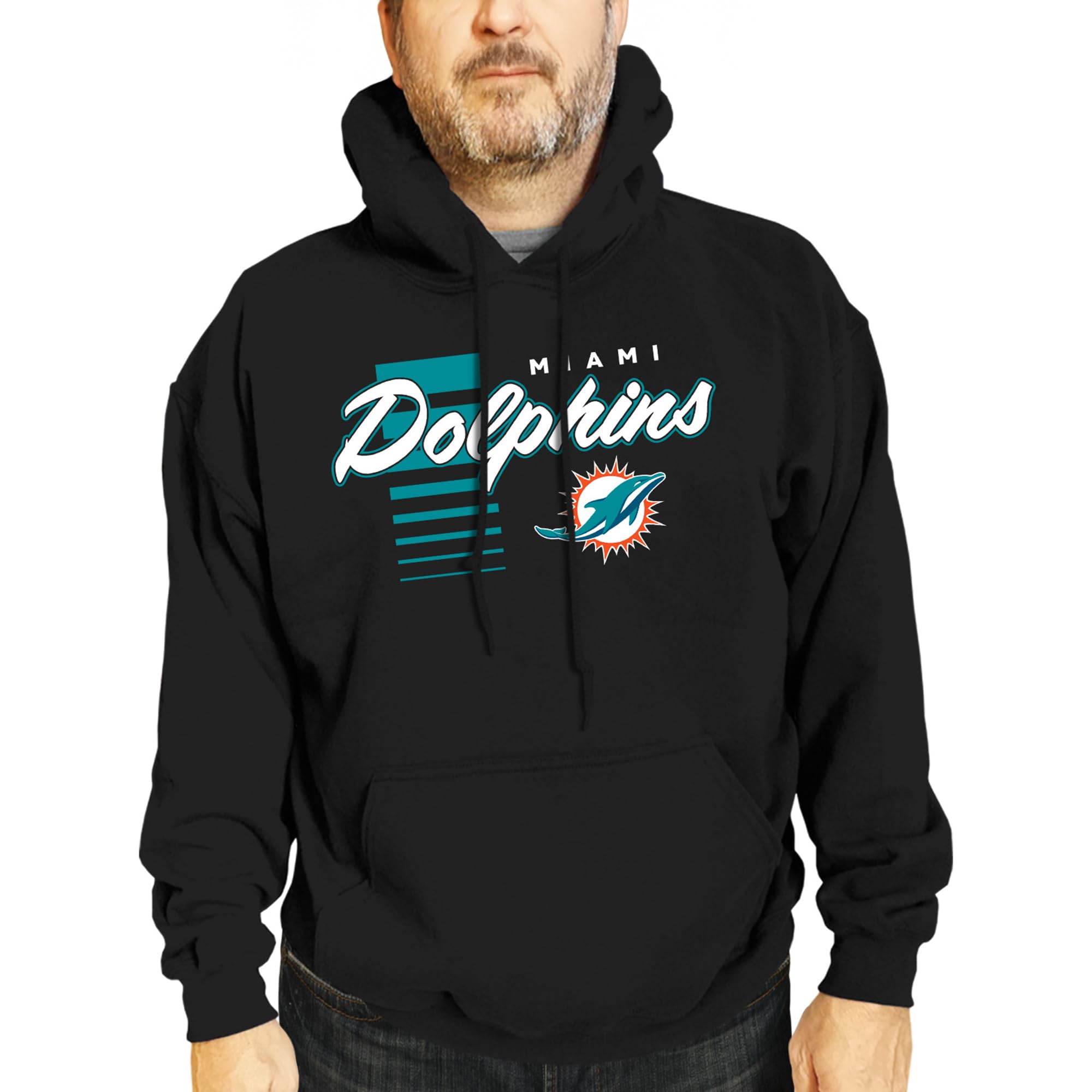 Team Fan Apparel NFL Adult Unisex Retro Script Ultra Soft Fleece Hooded Sweatshirt, Officially Licensed Football Performance Hoodie (Miami Dolphins - Black, XX-Large) Image