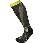 Lorpen T3 Women's Ski Light Eco Sock, Great for Winter Sports, Eco-Friendly & Sustainable, Tall and Cushioned, Charcoal/Lime, Size Small