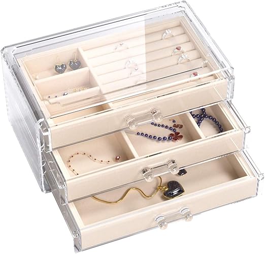 Amazon Com Uek Jewelry Box 3 Drawers Acrylic Jewelry Organizer
