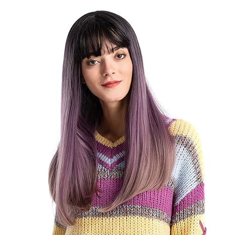 Zanderous Women Ladies Wavy Wigs Purple Gradient Man Made Hair For