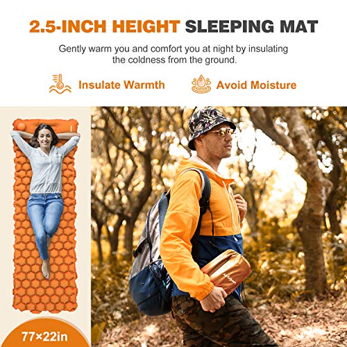 AirExpect Camping Sleeping Pad with Built-in Pump Upgraded Inflatable Camping Mat with Pillow for Backpacking, Traveling, Hiking, Durable Waterproof Air Mattress Compact Ultralight Hiking Pad