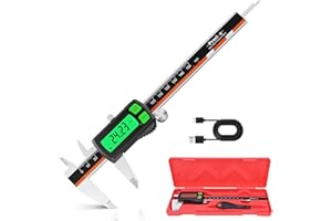Rechargeable Digital Caliper 6 Inch / 150mm, Stainless Steel Vernier Caliper with Backlit LCD Display & Touchscreen, Inch/MM/