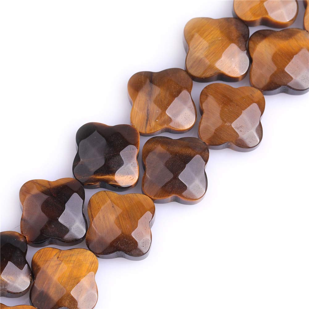 GEM-Inside 30Pcs 12mm Faceted Clover Plant Flower Natural Tiger Eye Stone Gemstone Semi Precious Charms Beads for Jewelry Making 15" Strand Chakras Beads — image 1