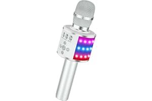BONAOK Bluetooth Wireless Karaoke Microphone with LED Lights,4-in-1 Portable Handheld Mic with Speaker Karaoke Player Singing Home Party Toys Birthday Gift for Kids Adults Boys Girls Q78(Silver)