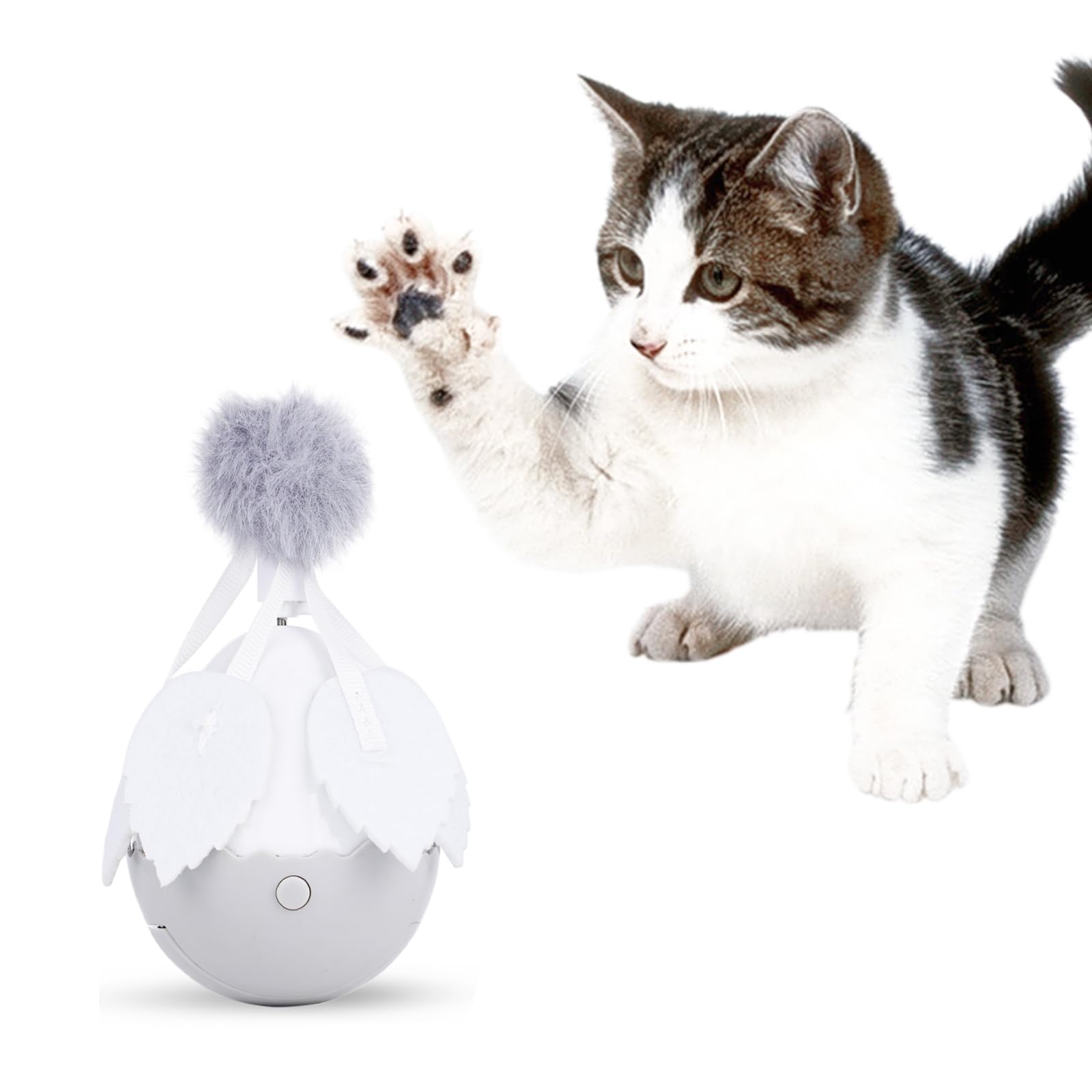 AIKEXINXI Cat Toys Kitten Indoor Interactive Automatic Tumbler Feather Toys with 2 Kinds of Detachable Heads Exercise Wheel Mobile Battery Stop in 10 Minutes