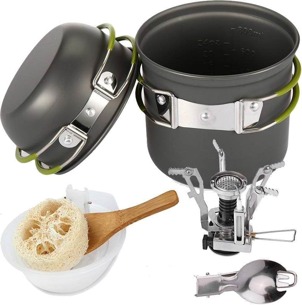 TANBURO Camping Cookware Kit for Outdoors Backpacking Gear & Hiking Cooking Equipment Cooking set - Compact & Durable Non-stick Pots, Gas Stove etc