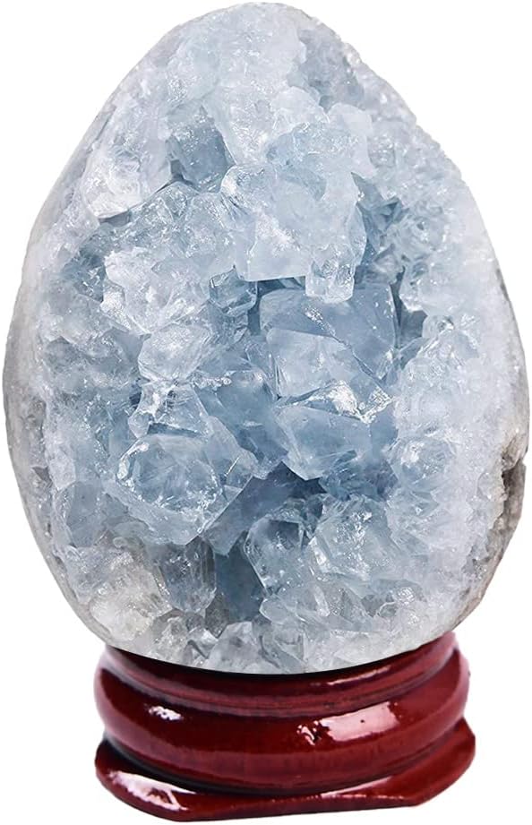Indoor Fountains & Accessories - AMOYSTONE Natural Blue Celestite Cluster Geode Egg with Base for Healing Reiki Home Decors Medium, Height 2.5-3