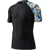 HUGE SPORTS Men's Splice UV Sun Protection UPF 50+ Skins Rash Guard Short Sleeves