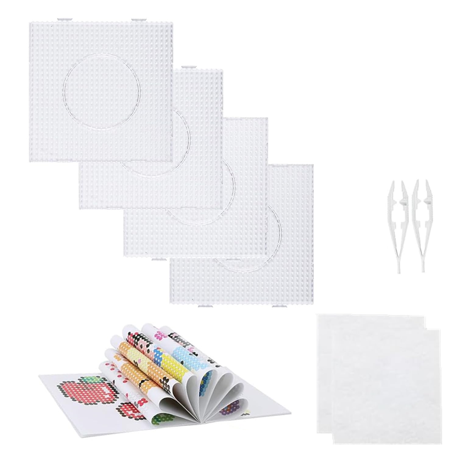 Vytung 4pcs 5mm Fuse Beads Boards Set,130 Patterns,Tweezers and Ironing Paper Large Clear Plastic Pegboards Template Beads Boards for Kids Craft Beads