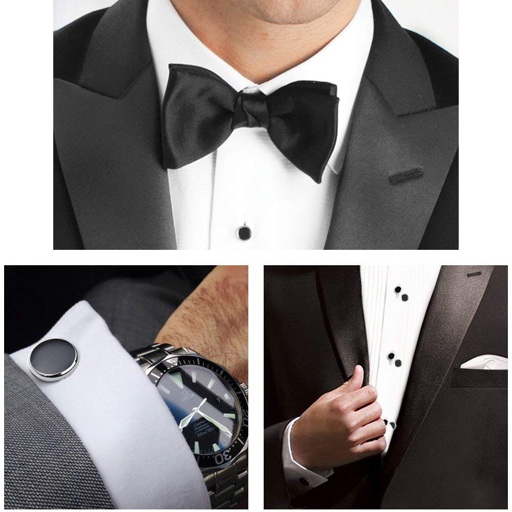 Rovtop Best Gift for Men Rovtop Mens Cufflinks and Studs, Tuxedo Shirt Cufflinks and Studs Set for Men, Brass Cuff Links and Shirt Studs for Wedding/Banquet/Ceremony/Business