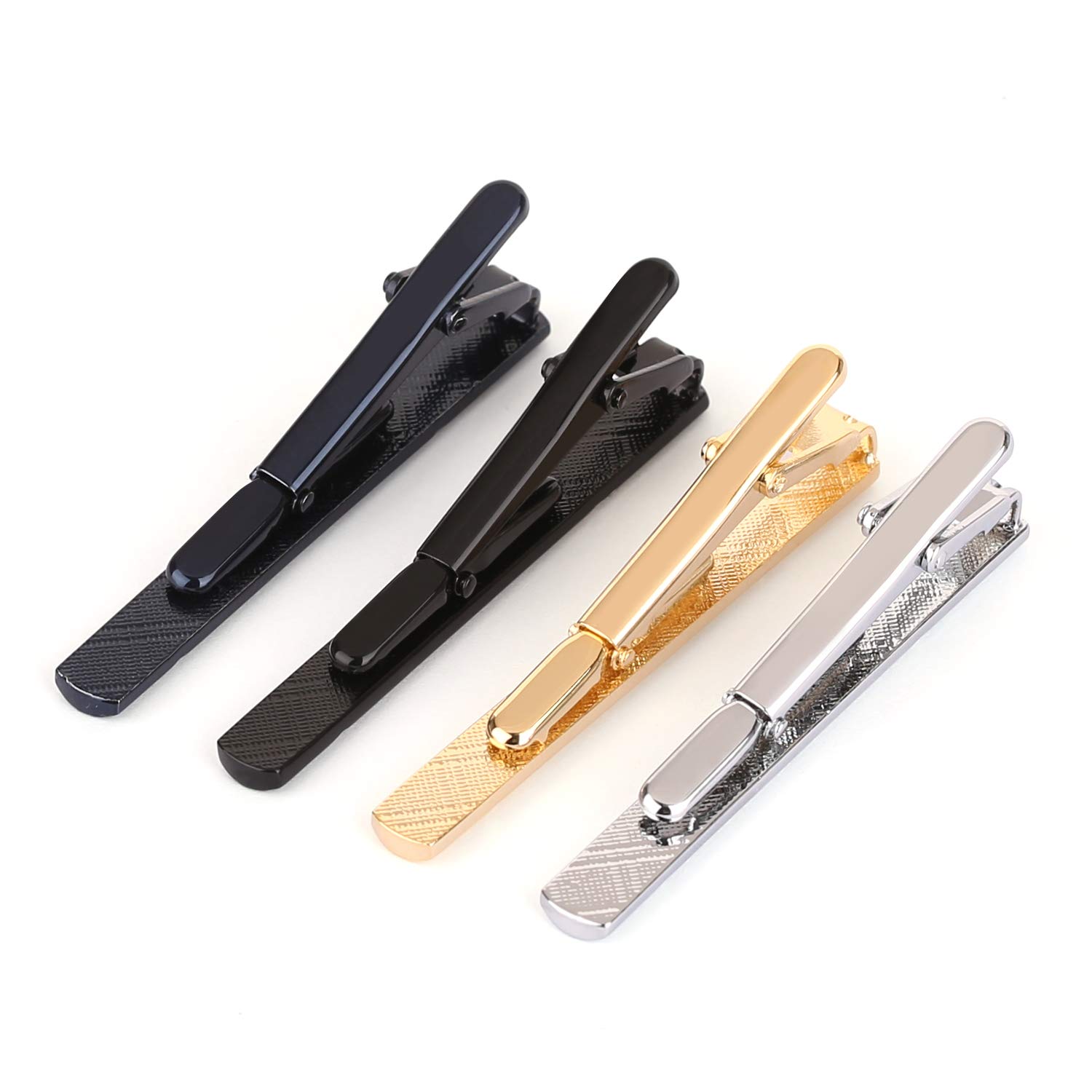 UHIBROS Mens Tie Clip Tie Bar Set for Regular Ties Silver Black Blue Gold Tone Luxury Gift Box Wedding Business Clips