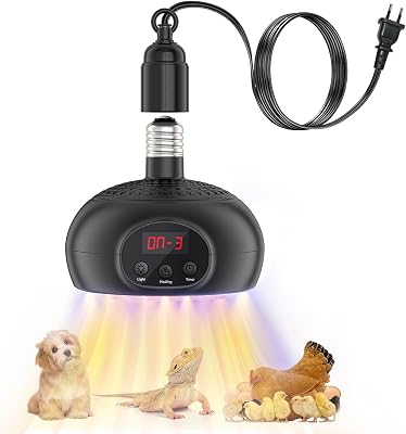 Wärmelampe für Hühnerstall, 200W-350W-500W Heizlampe für Reptilien Küken mit UVA/UVB Licht 3-6-9-12H Timer, Wärmestrahler Gewächshäuser Haustiere für Hühnerstall Reptilien Hunde und Katzen