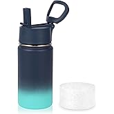 Volhoply 14oz KIds Stainless Steel Insulated Leakproof Water Bottle with Straw Lid and Silicone Boot,BPA-Free Easy Use for Boys&Girls,Double Wall Vacuum Bottles(Blue Green,1)