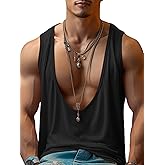 COOLOYA Men's Deep V Neck Tank Tops Solid Sleeveless Gym Sports Loose Fit T Shirts Summer Workout Muscle Tees