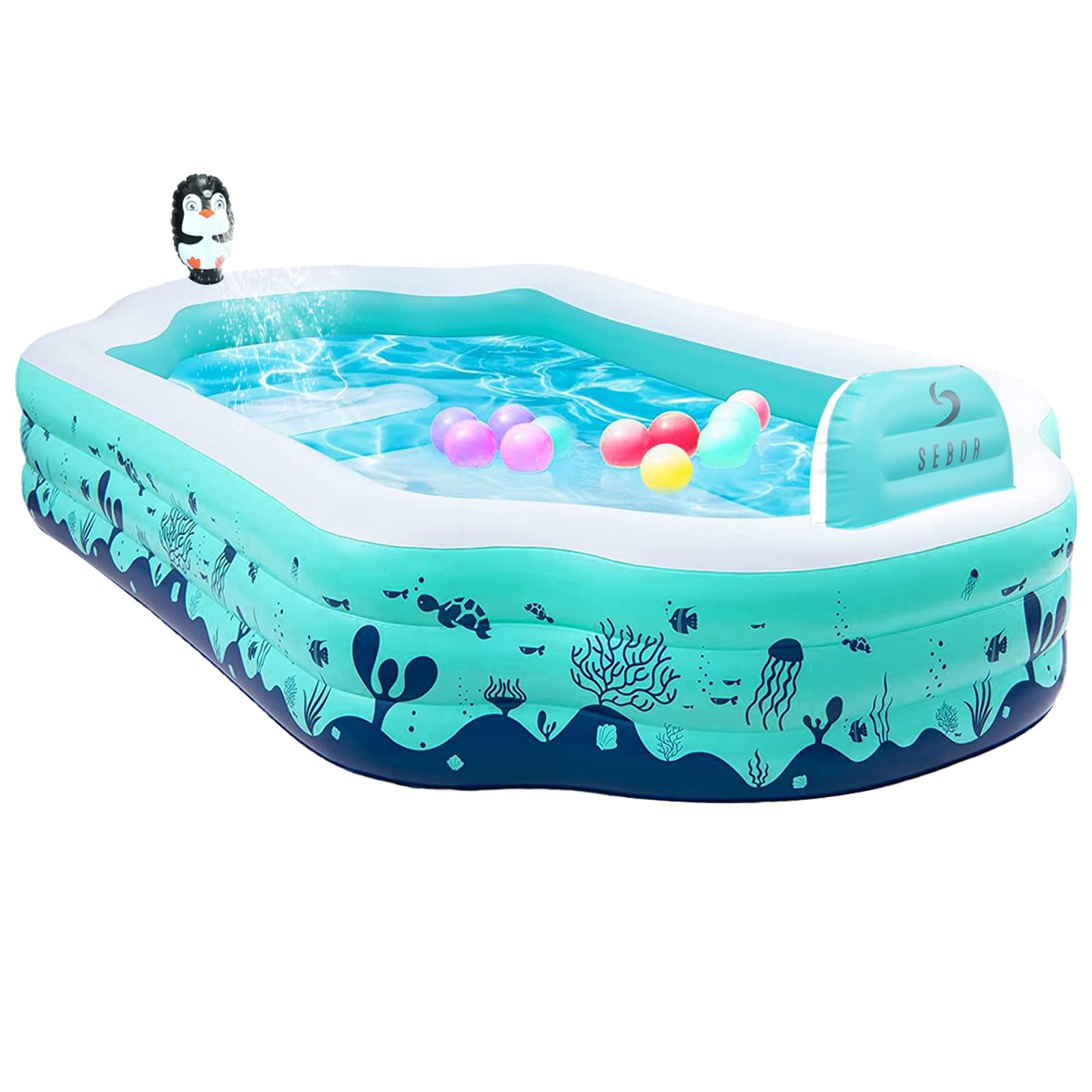 Inflatable Pool with Seat and Sprinkler - Large 124'' x 71'' x 20 ...