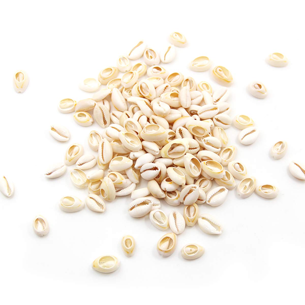 BetterJonny 150pcs Craft Shells, 1.6-1.8cm Oval Spiral Shell Beads Natural Spiral Cowrie Shell Charms for DIY Jewelry Making or Deco Crafts