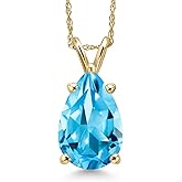 Gem Stone King 14K Yellow Gold Swiss Blue Topaz Pendant Necklace for Women | 3.73 Cttw | Gemstone November Birthstone | Pear Shape 12X8MM | With 18 Inch Chain
