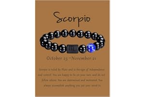 VLINRAS Zodiac Bracelet for Men Women, 8mm 10mm Natural Black Onyx Stone Star Sign Constellation Horoscope Bracelet Gifts