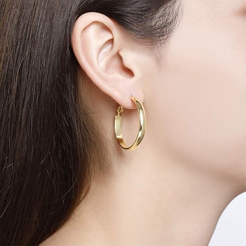 14k Gold Plated Large Hoop Earrings For Women - Sparkly Chunky Hoops 40mm/50mm/60mm | Lightweight & Hypoallergenic - View #9