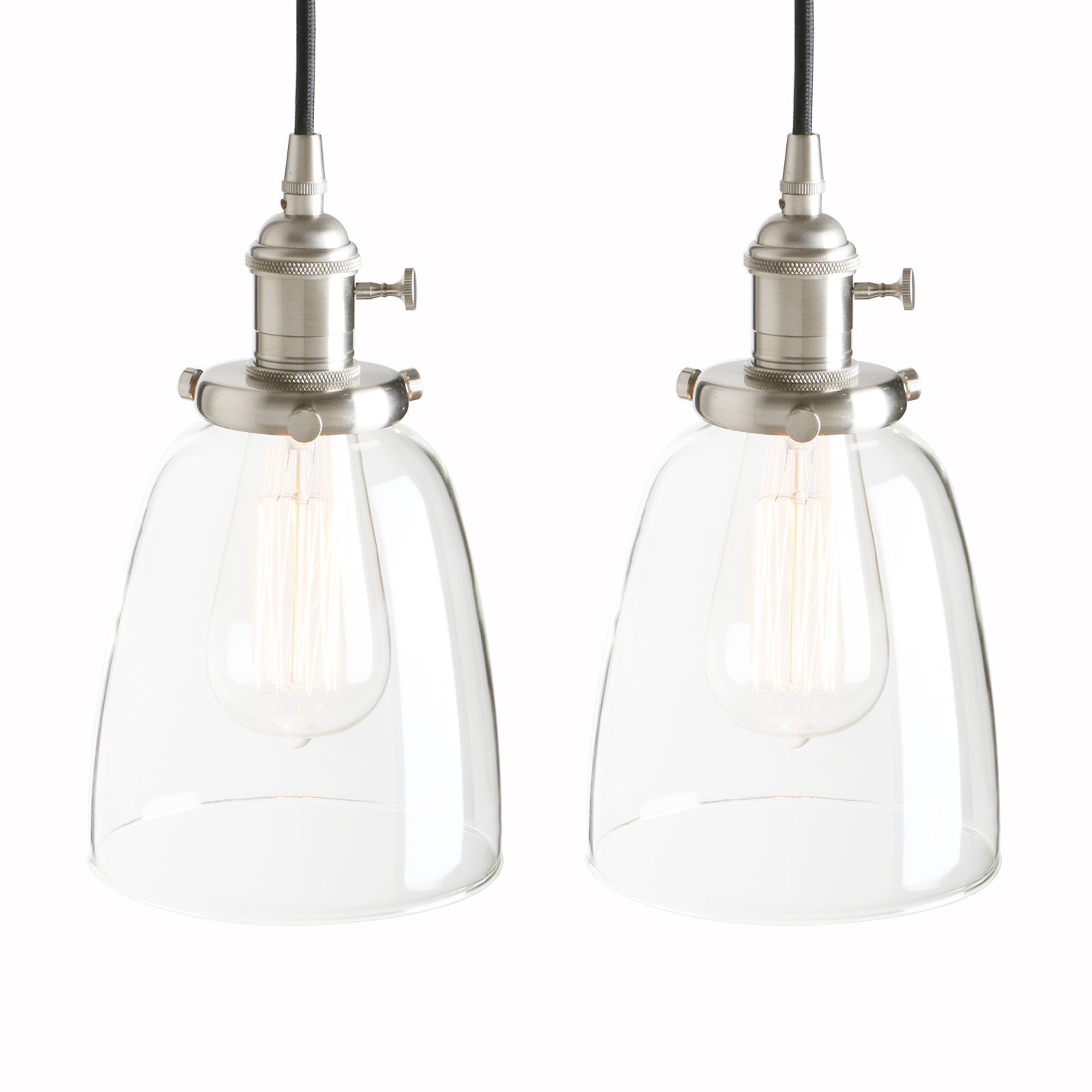 PathsOn Set of 2 Industrial Vintage Edison Pendant Lamp Light Fittings for Kitchen Bar Ceiling Lamp Chandelier with 5.6" Clear Glass Light Shade, Brushed Color