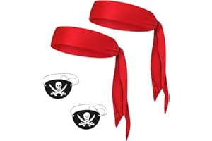 Halloween Pirate-Bandana Pirate-Accessories Pirate-Party Favors Supplies for Men Women Includes 2pcs Red Bandana