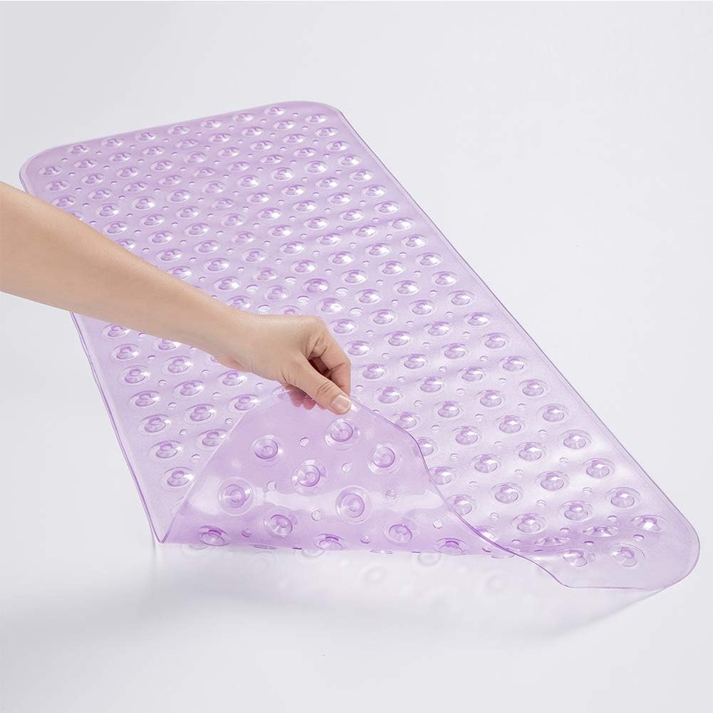 AmazerBath Bath Tub Mat, Extra Long 39 x 16 Inches Non-Slip Shower Mats with Suction Cups and Drain Holes, Bathtub Mats Bathroom Mats Machine Washable (Clear Purple): Home & Kitchen