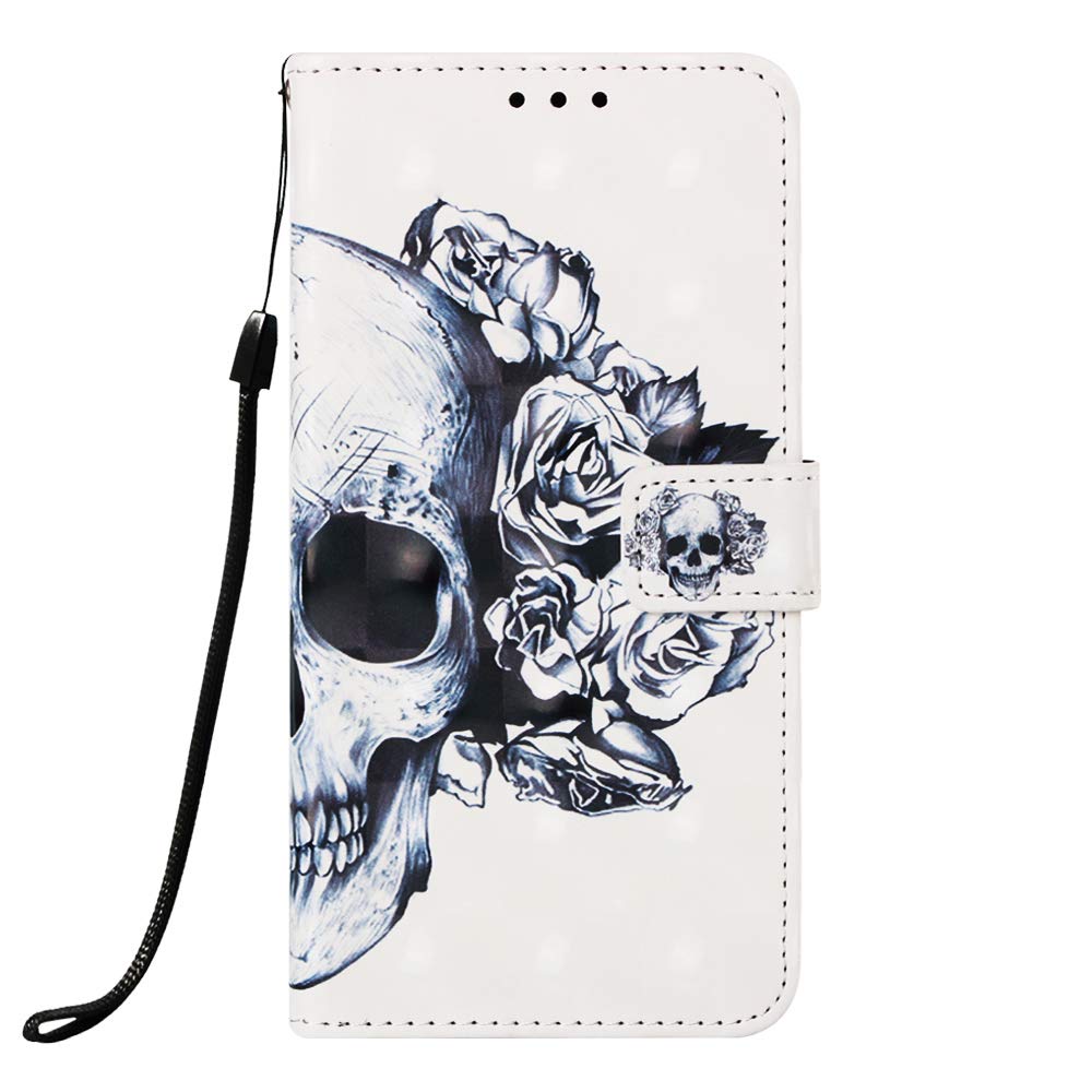 Thoankj Samsung Galaxy A12 / M12 Case Flip 3D Premium Soft Leather Shockproof Wallet Cover with Magnetic Stand Card Holder ID Slot Folio TPU Bumper Protective Phone Case for Samsung A12 / M12 Skull
