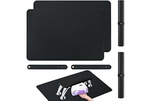 CHIPLESIER 2 PCS Nail Art Table Mat, Soft Microfiber PU Leather Nail Pad, Foldable Nail Art Rest Pad, Reusable Nail Mat for Table Desk, Acrylic Nail Desk Mat for Nail Cushion (Black and Black)
