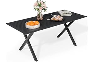 DWVO Aluminum Outdoor Dining Table for 8 Person, 71 inch Rectangle Patio Dining Table with Umbrella Hole on Top with X-Shaped Frame Easy Install for Backyard Garden Yard Porch Deck, Grey