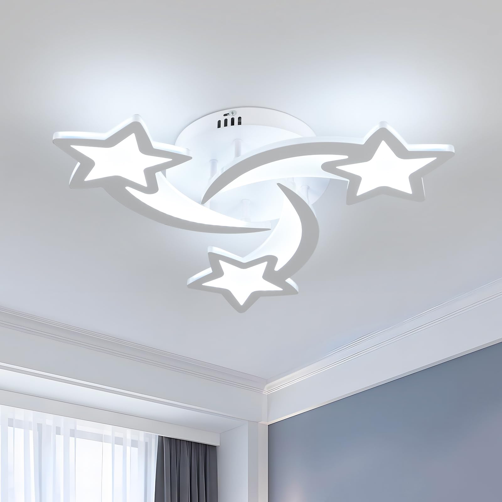 Dorlink 3 Star LED Ceiling Light, Kids Bedroom Ceiling Light 40W 3600LM, Children's Lighting Fixture, 6500K Cool White Semi Flush Ceiling Lamp, Acrylic Art Deco Chandelier for Kids Room, Living Room — image 1