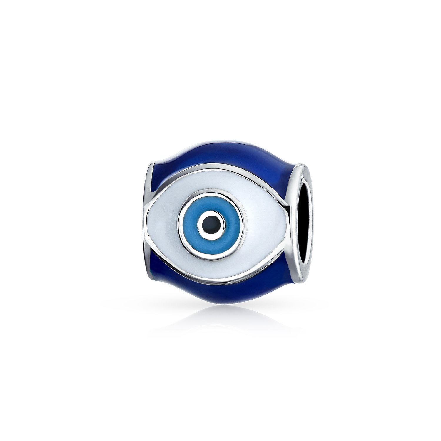 Bling Jewelry Spiritual Amulet Good Luck Blue Enamel Evil Eye Charm Barrel Bead For Teen Women .925 Sterling Silver Fits European Bracelet