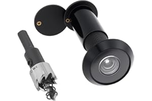 HOJLKLD Door Viewer Peephole,Solid Brass 200 Degree Peep Hole with 16 MM Drill Bit for 1-1/2" to 2-3/8" Doors,5/8 Inch Pipe Diameter Door Eye Viewer with Privacy Cover (1, Black)