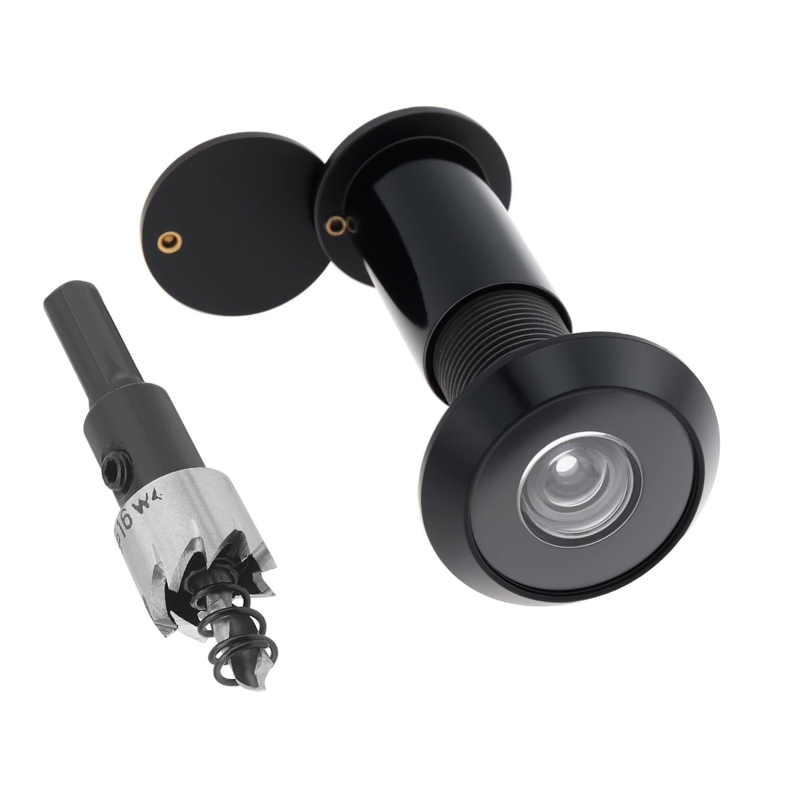 HOJLKLD Door Viewer, 16mm Brass Door Spy Hole with 16mm (5/8") Drill Bit for 35mm to 60mm (1-3/8" to 2-3/8") Doors, 200 Degree Door Peephole with Privacy Cover (Black)