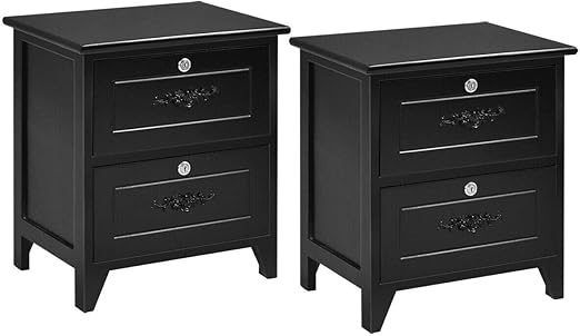 Amazon Com Moon Daughter Compact Black 2 Drawers Nightstand Open Shelf Locking End Table Bedside Sofa Bed Bedroom Set Of 2 Kitchen Dining