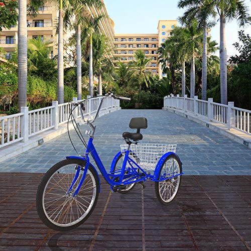 SURPCOS Adult Tricycle Cruise Bike Full Size 3 Wheeled Trike Bicycle with Wire Shopping Basket (Blue, 7-Speed, 26" Wheel) - Thumbnail 7