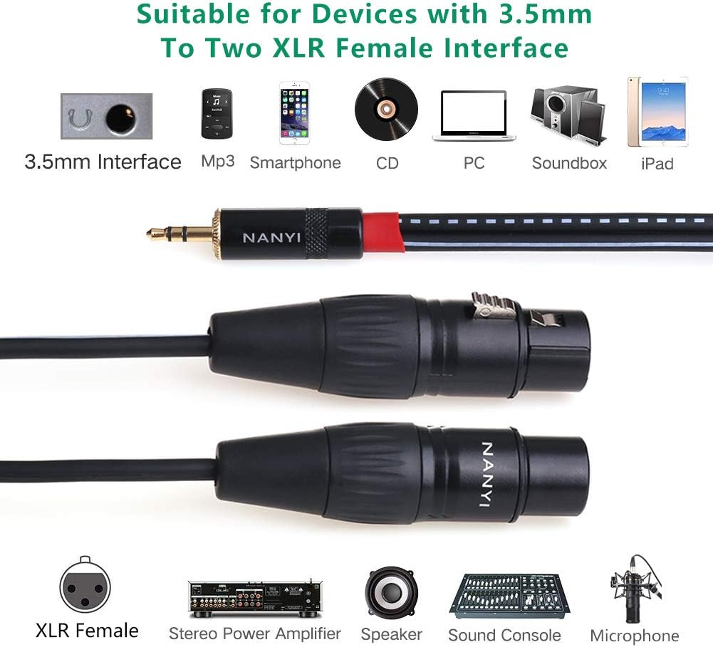 XLR Splitter Cable, NANYI- Microphone Cable XLR to XLR Patch Cables, 3-Pin XLR Male to Dual XLR Female Y Cable Adaptor mic Cable DMX Cable Patch Cords with Oxygen-Free Copper, (0.5 Meters /1.6Feet) - Image 4