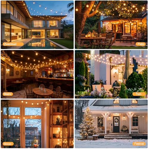 Pogestrand G40 45m Outdoor String Lights Outdoor Indoor Power with Plug 75 Unbreakable Bulbs Outdoor Mesh Powered for Patio, Patio, Balcony, Shed