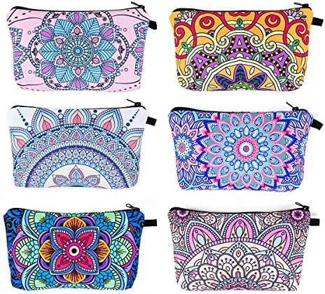 6 Pieces Makeup Bag Mandala Flower Toiletry Pouch Cosmetic Bag for Women Girls