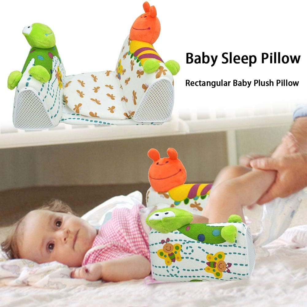 shewt Baby Sleep Pillow, Rectangular Plush Baby Pillow with Cartoon Ornaments, Anti Roll Support Wedge Pillow for Newborn Infant