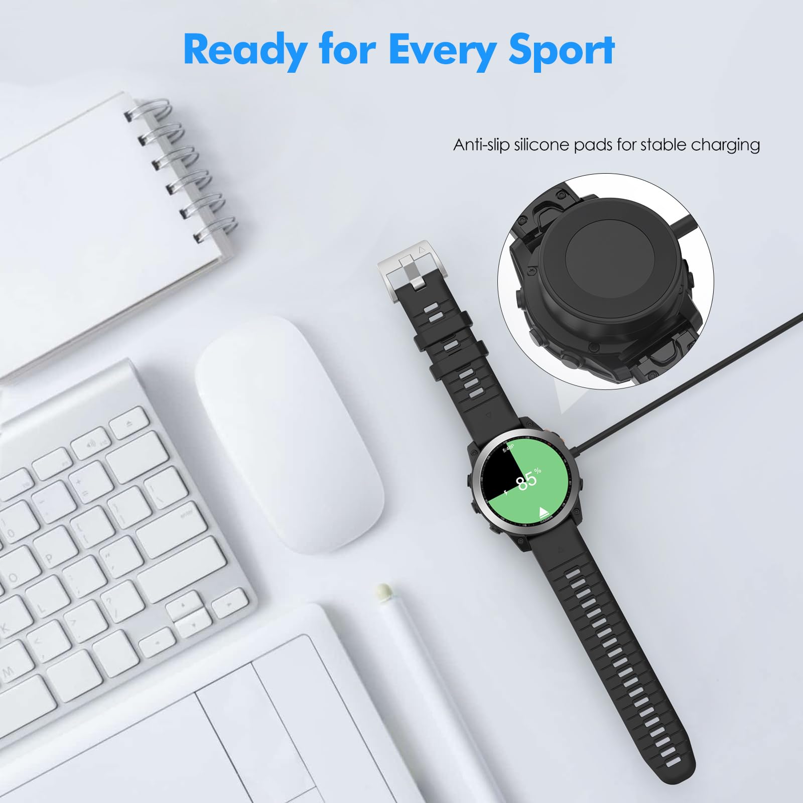 MoKo Ladegerät Kompatibel mit Garmin Fenix 8/7/7 Pro/7S/7S Pro/7X/6/5/5 Plus/5X/5X Plus/5S/Forerunner 965/945/645/970/570/Instinct/Venu 4, Magnetische Ladestation mit 1 m USB-C Ladekabel, Schwarz 6