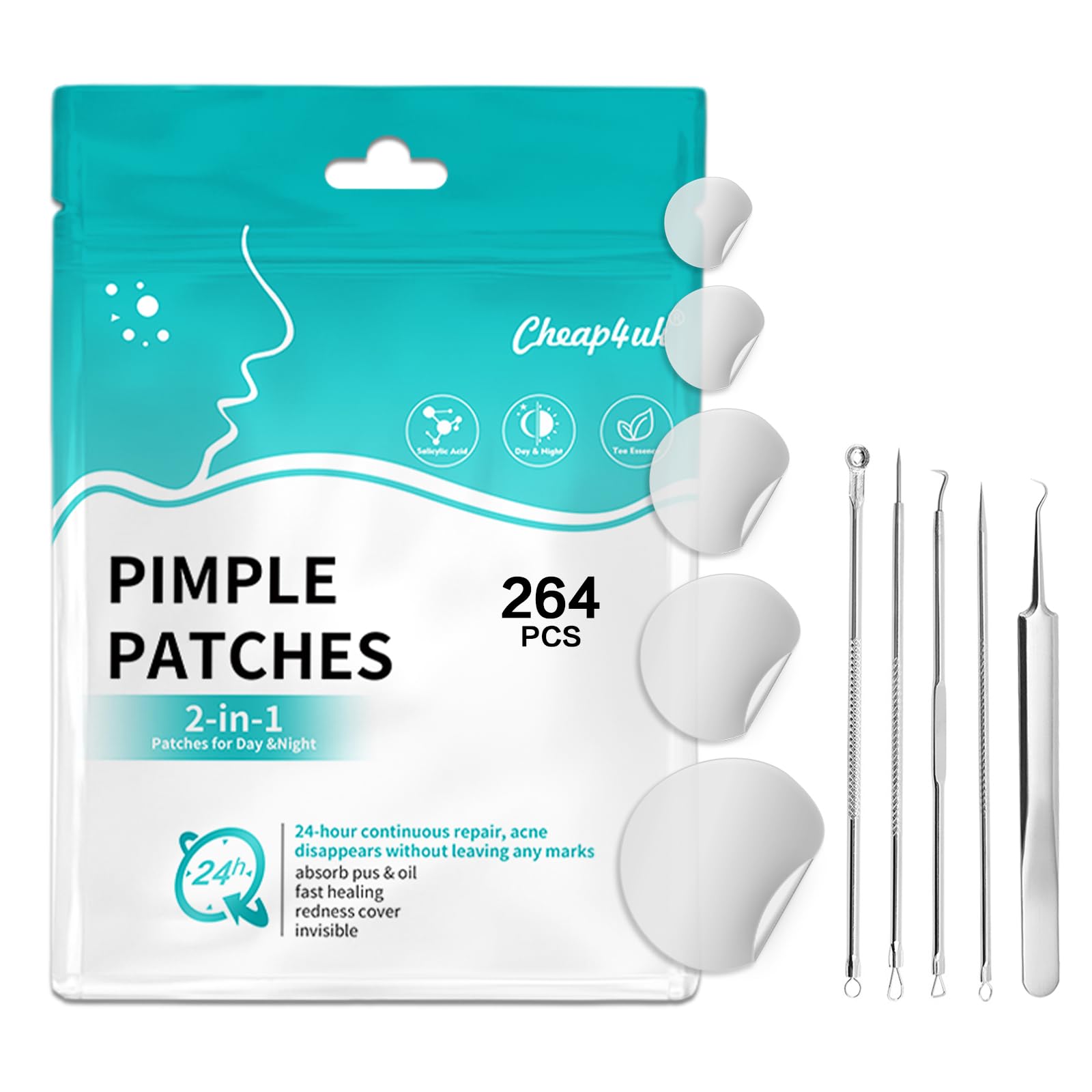 Pimple Patches Spot Patches Pimple Patch Hydrocolloid Treatment Invisible Blemish Stickers Dots Spots Acne Patch Effectively Calms & Relieves Acne (264 PCS+Tool Set)