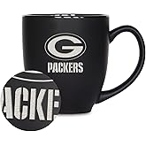 Rico Industries NFL Football 15oz Matte Black Bistro Mug - For Hot or Cold Drinks - Team Logo Etched For Unique Feel