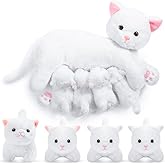 Skylety Nurturing Cat Stuffed Animal with 4 Plush Kittens, Cats Baby Stuffed for Girls Boys Plushy Mommy Kitty with Baby Kittens for Birthday Party Favors Gifts(Warm Style)