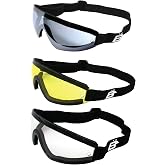 Birdz Eyewear Wing Skydiving Parachute Goggles 3 Pairs Black Frames with Clear Yellow Blue Lenses