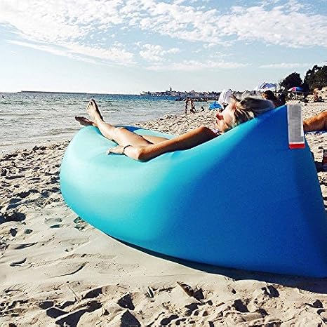 Takestop Air Bag Lettino Gonfiabile Hangout Air Sacco A Pelo A Compressione Divano Sedia Materassino Spiaggia Mare Banana Sleeping Bag Colore Casuale