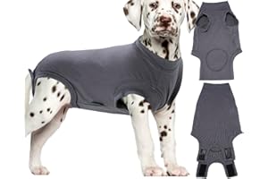 SYCHIEN Dog Surgery Recovery Suit, Recovery Suit for Dogs Male Female Spay & Neuter, Anti-Licking Surgical Onesie for Dogs After Surgery Wear, Dog Cone Alternative (Blank Grey, L)