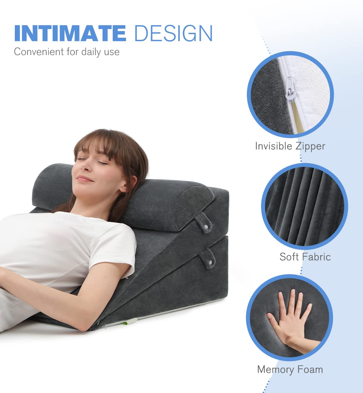 OasisSpace 4 PCS Bed Wedge Pillow Set, Orthopedic Foam Pillow for Back, Leg and Knee Pain Relief, Adjustable Triangle Pillow for Sleeping, Acid Reflux, GERD, Snore, Relax