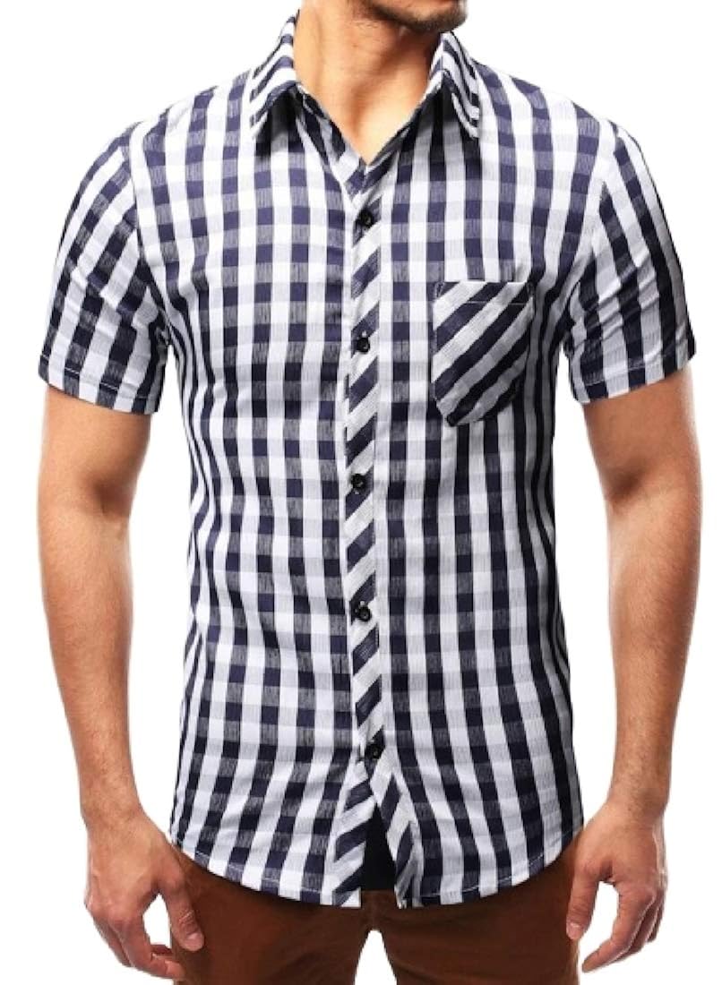 Jofemuho Mens Summer Checkered Loose 