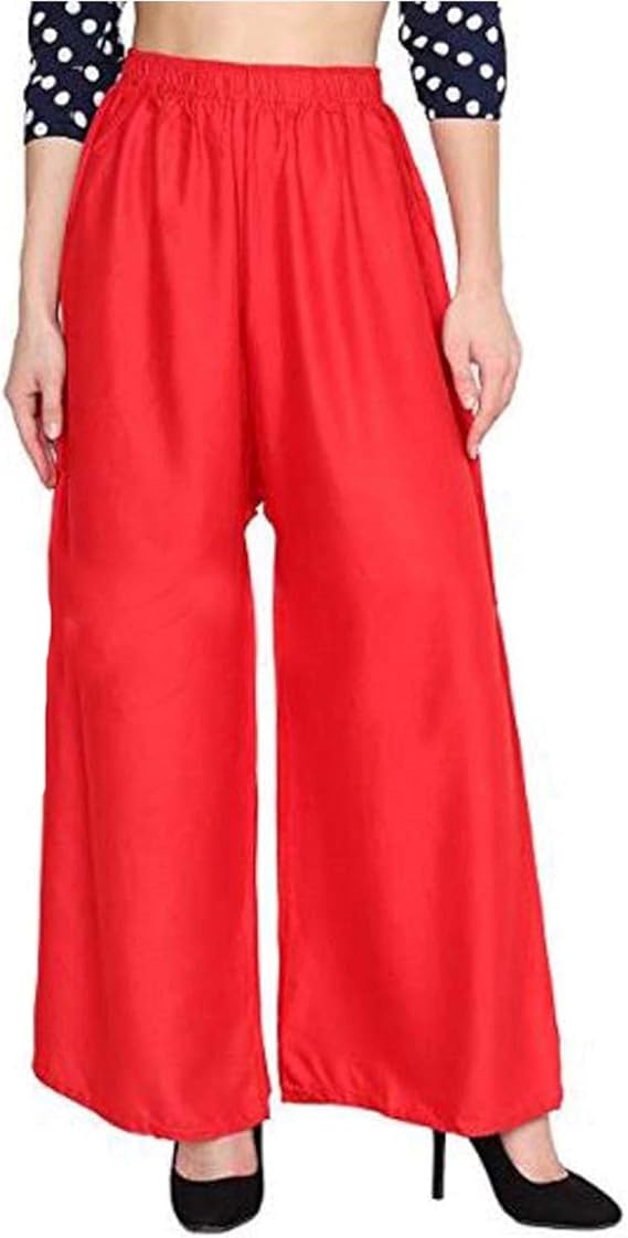 Sharvgun Women S Plazzo Bottom Wear Plain Rayon Ethnic Palazzo Pants Trousers With Tops Kurti Kurtis Kurta Red Amazon Ca Clothing Accessories