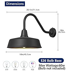 Ytzlvw 18 Inch Large Outdoor Barn Lights Dusk to